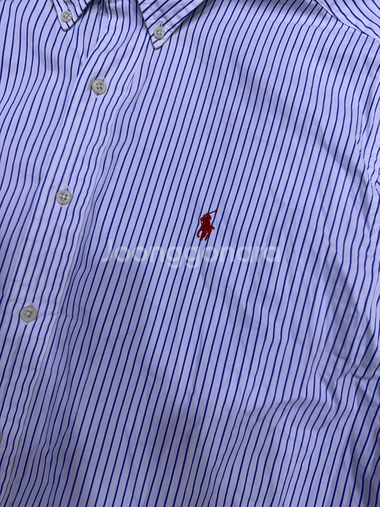 폴로 랄프로렌 스트라이프 반팔 셔츠 커스텀핏 화이트 블루 XXL--3