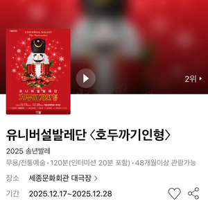 유니버설발레단 호두까기인형 - 세종문화회관 1층 VIP석 2열 연석