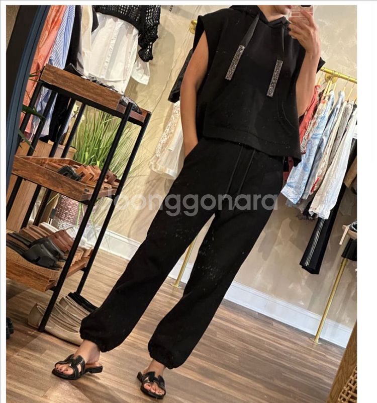 블랙 비즈 후드 트레이닝 세트 수입의류 에이블리--0