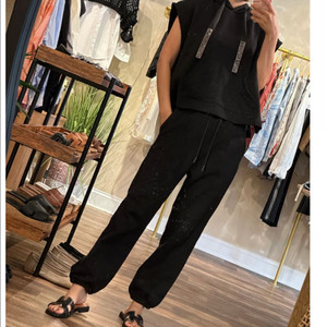 블랙 비즈 후드 트레이닝 세트 수입의류 에이블리