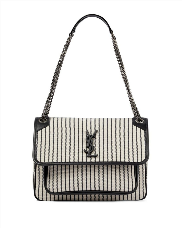 생로랑 니키백 미듐 미디움 캔버스 블랙 스트라이프--9