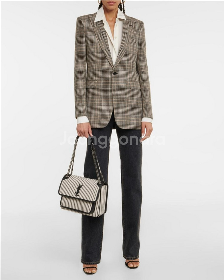 생로랑 니키백 미듐 미디움 캔버스 블랙 스트라이프--8