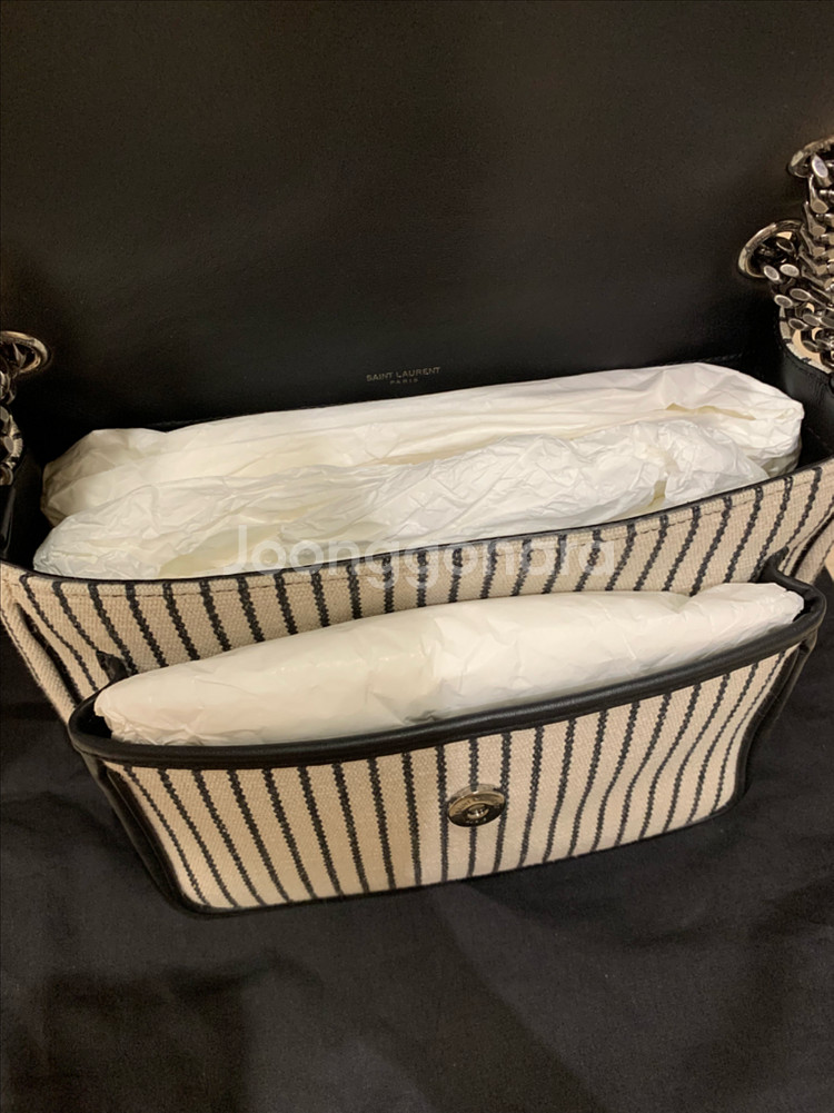 생로랑 니키백 미듐 미디움 캔버스 블랙 스트라이프--5