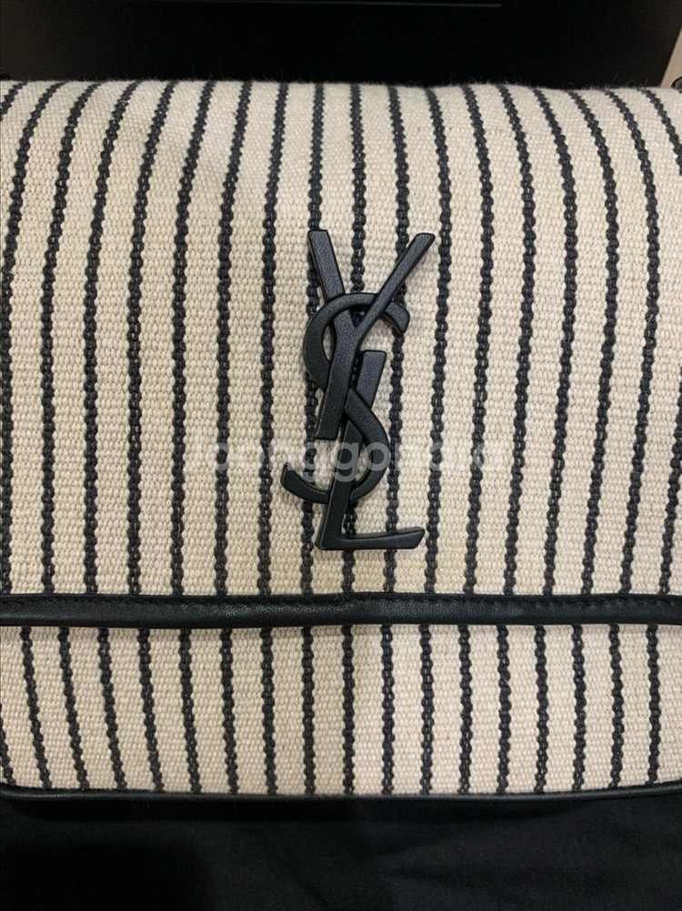 생로랑 니키백 미듐 미디움 캔버스 블랙 스트라이프--6