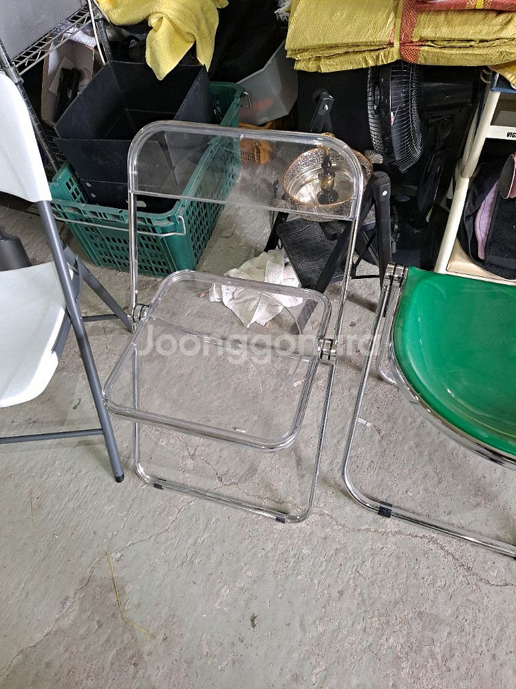 접이식 의자 화이트/투명/그린 3개--2