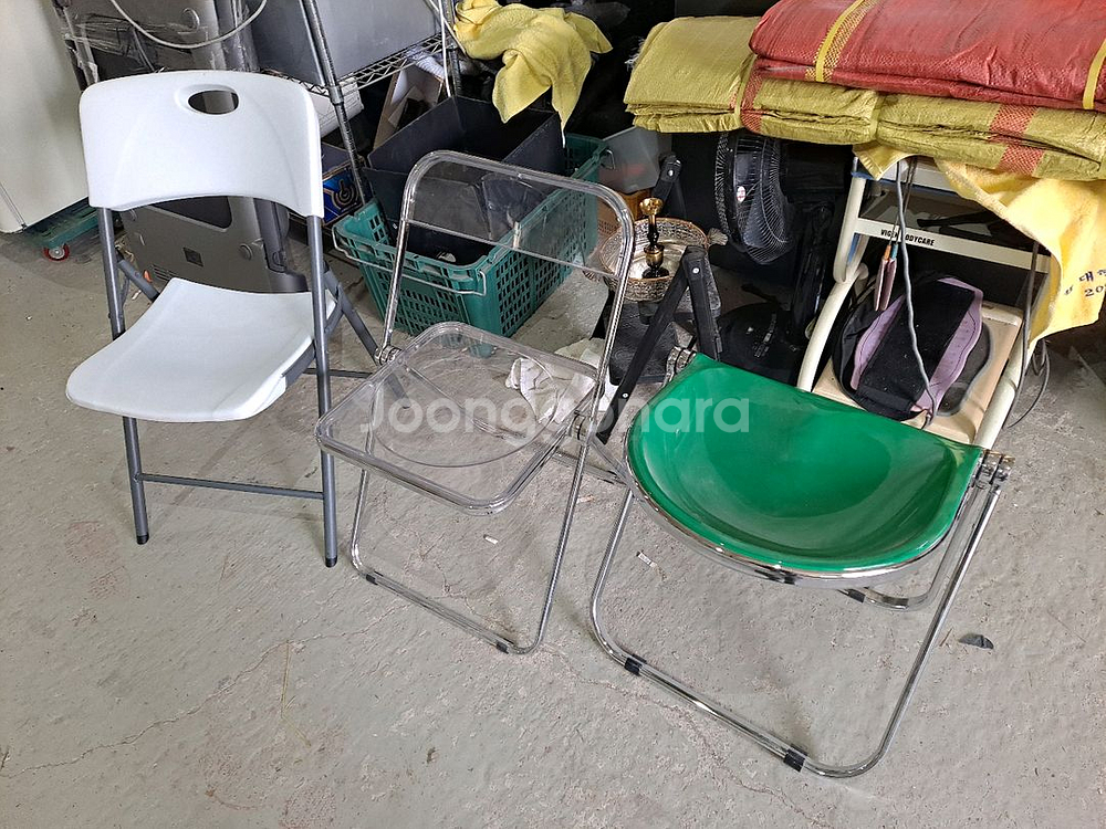 접이식 의자 화이트/투명/그린 3개--0