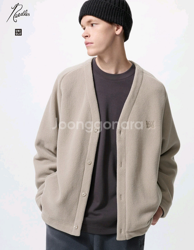 유니클로 니들스 후리스 가디건 베이지L--0