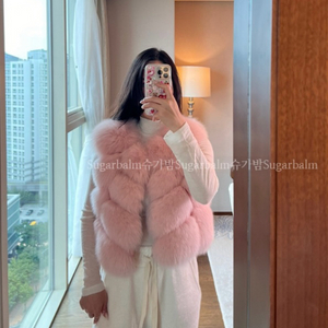 사가폭스 폼폼 미니미 퍼자켓 핑크