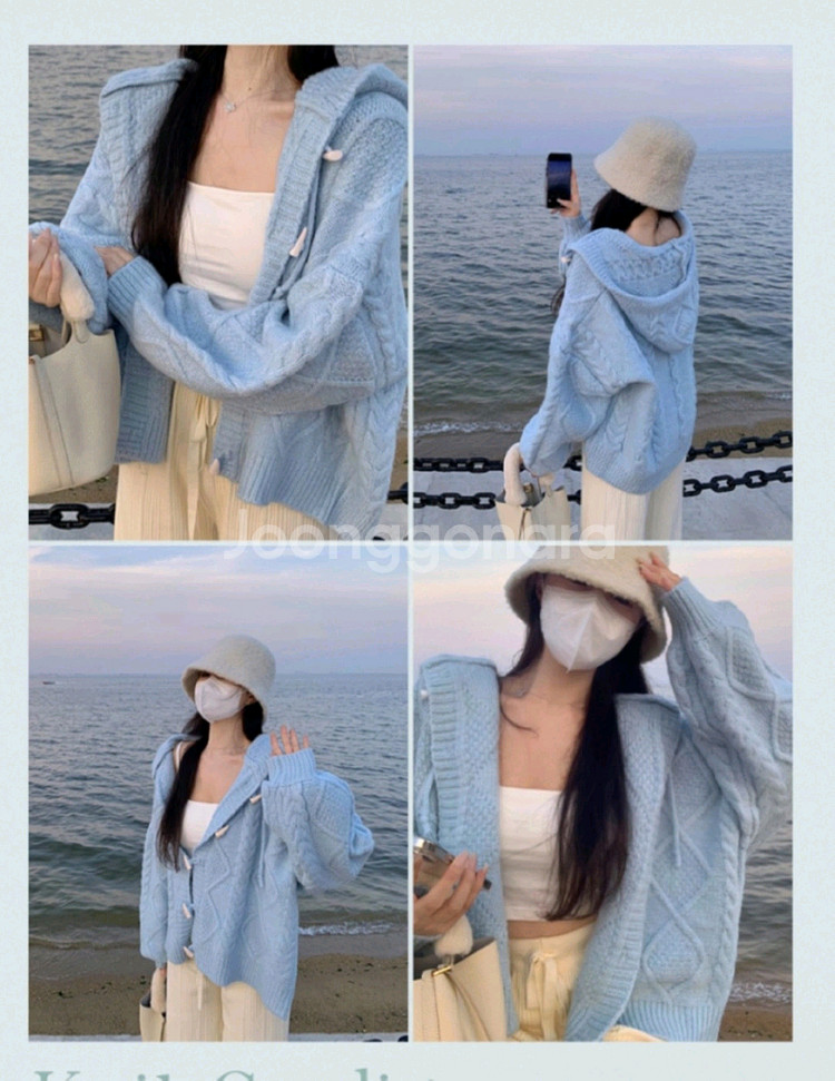 후드 니트 가디건--0