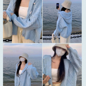 후드 니트 가디건