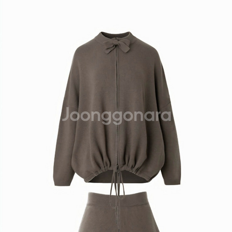 새상품) 24년 그레이스유 GRACE U elle knit zip up 엘르 니트 집업 가디건 리본 울 캐시미어--0