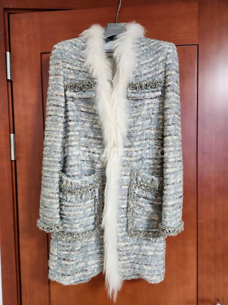 오브제 트위드 롱자켓. 55, 이탈리아 원단--1