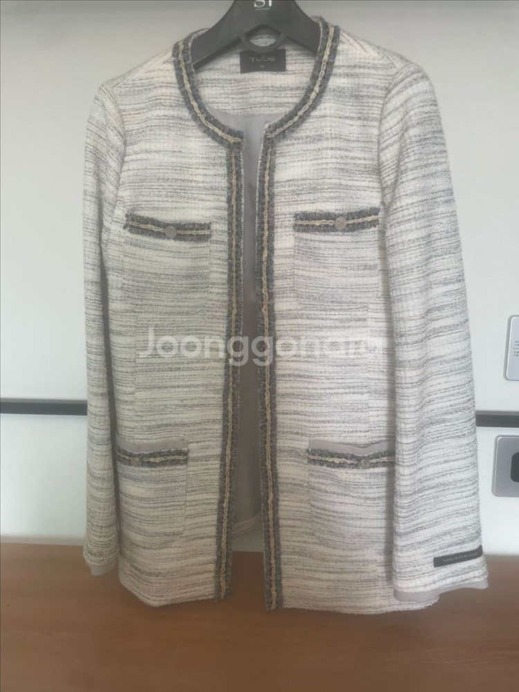 튜브 트위드 자켓 66사이즈 화이트 아이보리 자켓--0