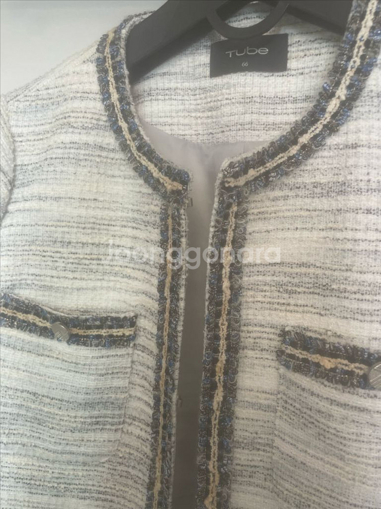 튜브 트위드 자켓 66사이즈 화이트 아이보리 자켓--1