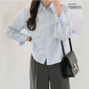 세미크롭 셔츠 소라색 하늘색 블라우스 남방 반크롭 스카이 기본 이너 정장