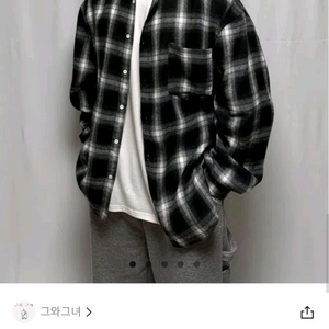 블랙 체크 남방 셔츠 남여공용 오버핏 패턴 검정 봄 가을 이미지