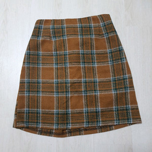 브라운 체크 스커트 S 미니 뒷밴딩 치마 겨울 모직 두꺼운 두툼한