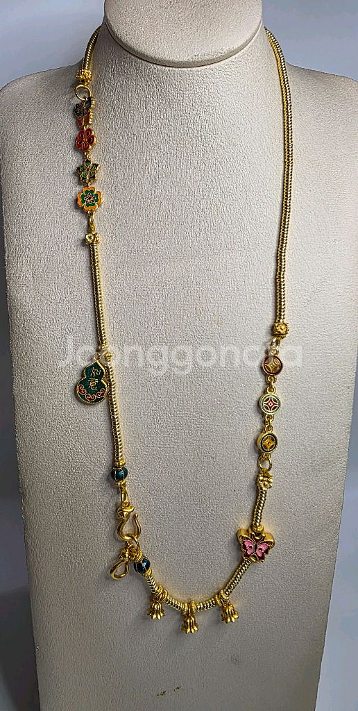 새제품 사금 목걸이 롱 장식 두꺼운 볼 목걸이 58.5cm--1