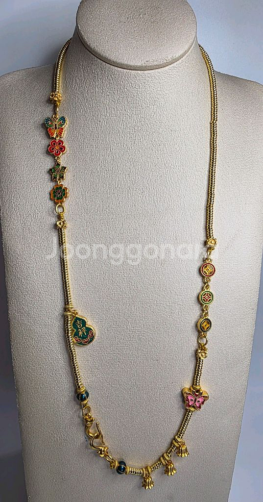 새제품 사금 목걸이 롱 장식 두꺼운 볼 목걸이 58.5cm--2