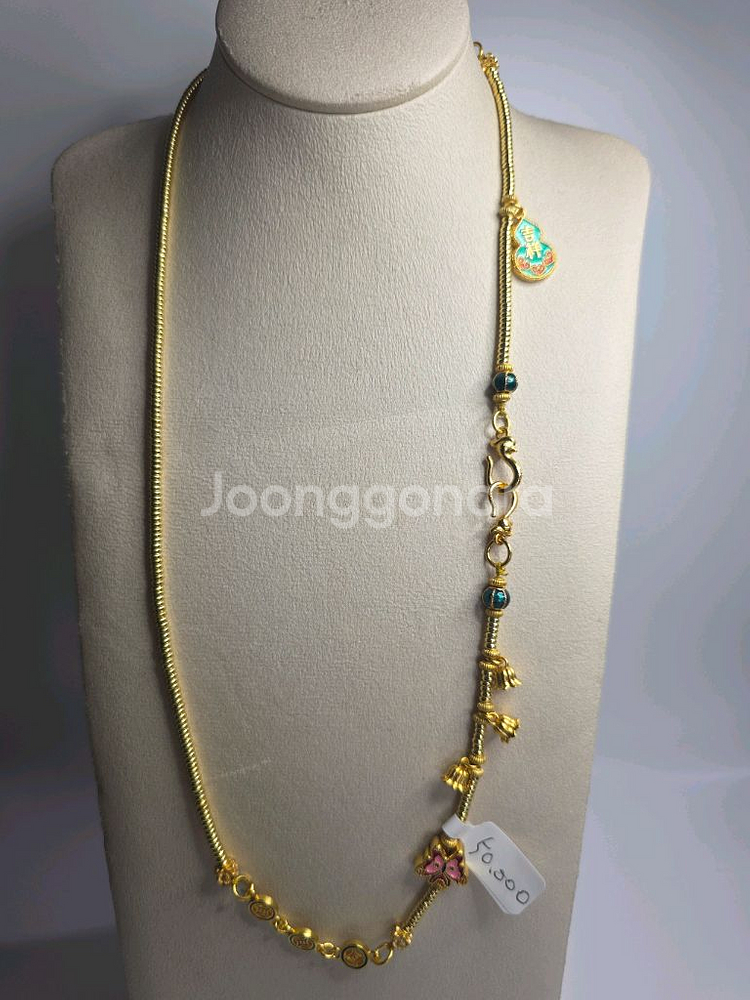 새제품 사금 목걸이 롱 장식 두꺼운 볼 목걸이 58.5cm--0