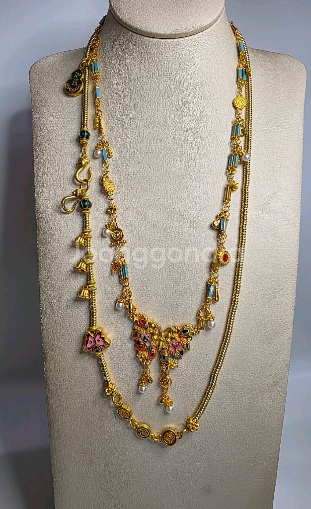 새제품 사금 목걸이 롱 장식 두꺼운 볼 목걸이 58.5cm--3