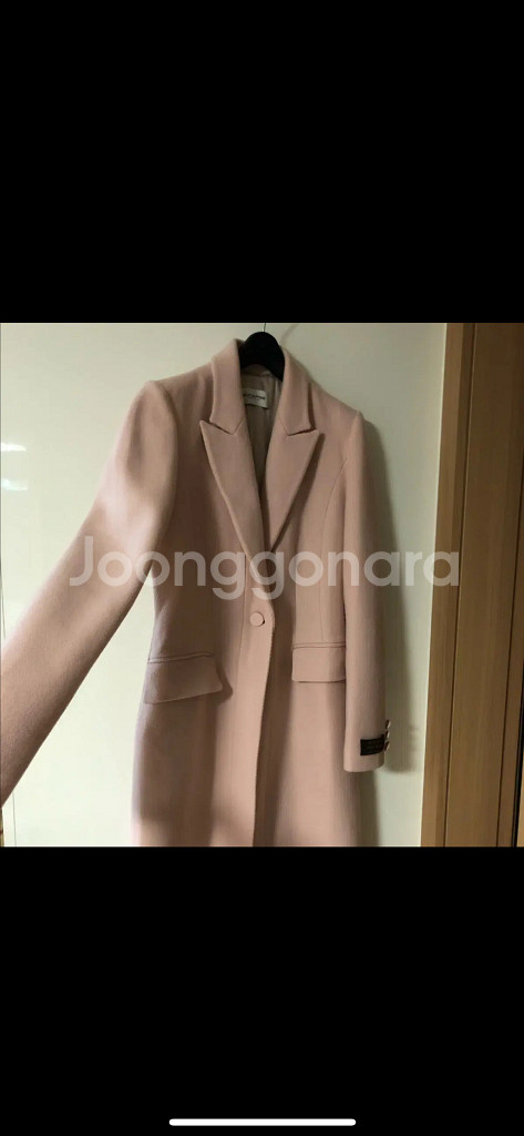 모조에스핀 이태리 캐시미어100 딸기우유 연핑크 결혼식 롱 코트 하객룩--6