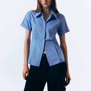 시티브리즈 슬림핏 라인 반팔 셔츠 블루