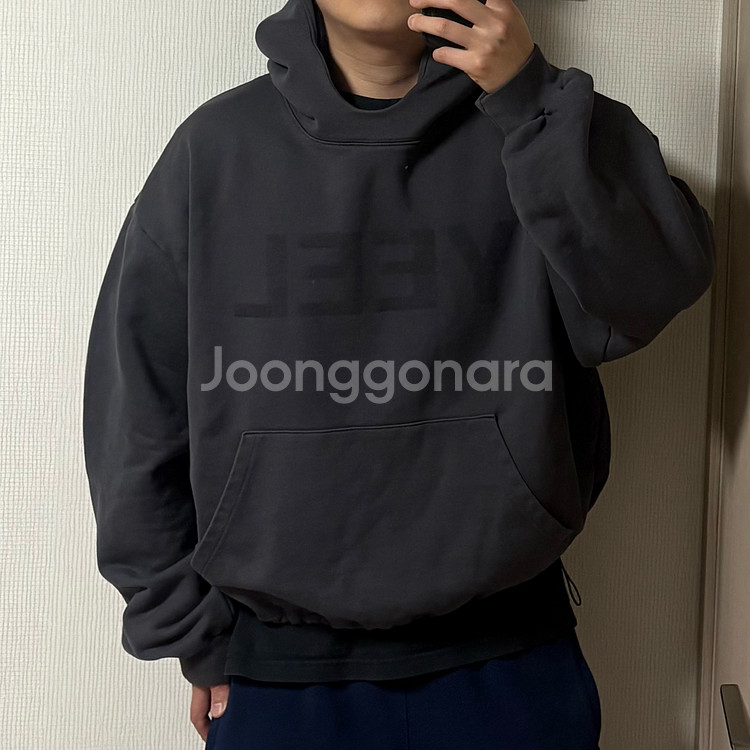 정품 LEEY YEEL 빅로고 오버핏 후드티 차콜--0