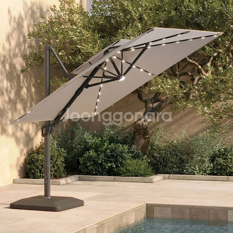 앳레저 LED 캔틸레버 사각파라솔, 지름 3.0m,페블--0