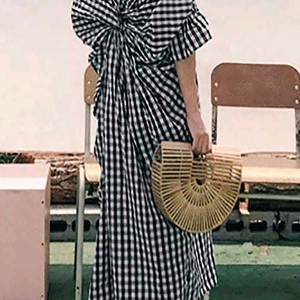 깅엄체크 꼬임 원피스 깊은V넥 체크롱원피스