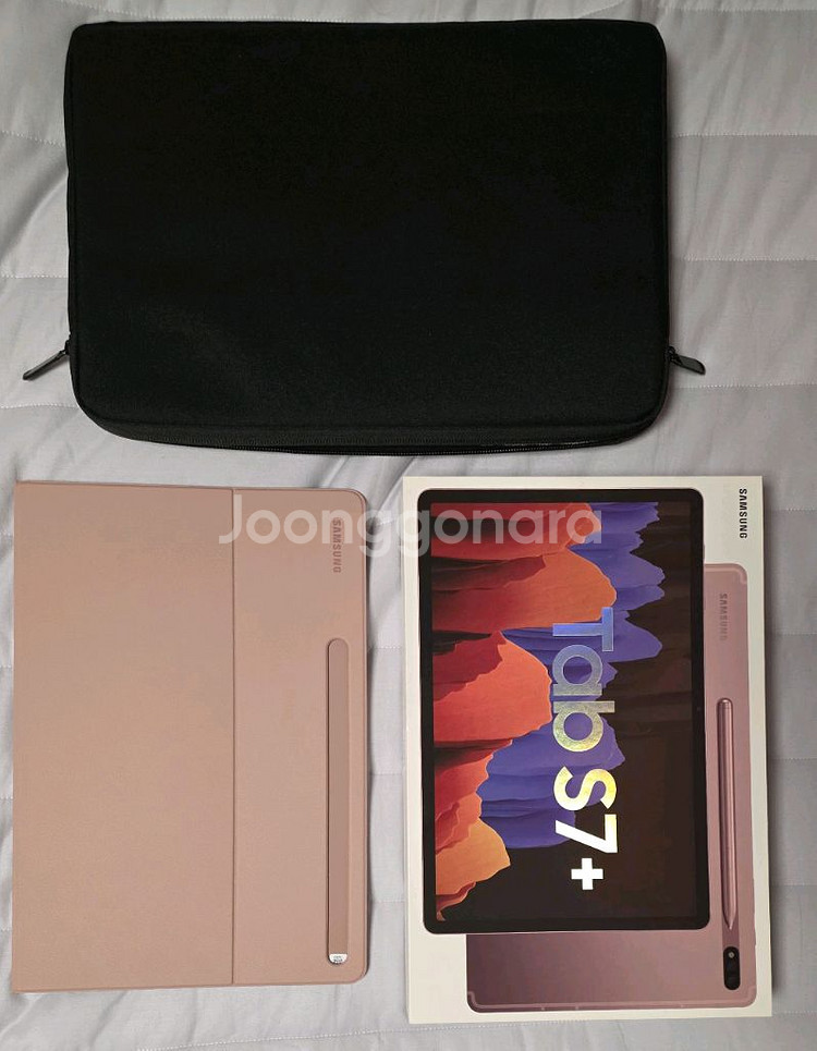 새것상태 핑크 삼성 갤럭시탭 S7+ LTE 핑크 정품 케이스 + 파우치--0