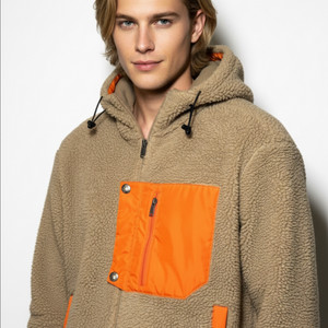 커스텀멜로우 베이지/오렌지 스마일 플리스 후리스 플리스 후드 자켓 95