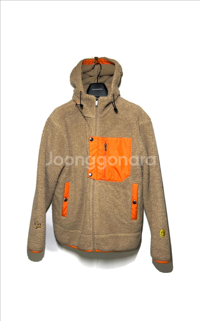 커스텀멜로우 베이지/오렌지 스마일 플리스 후리스 플리스 후드 자켓 95--1