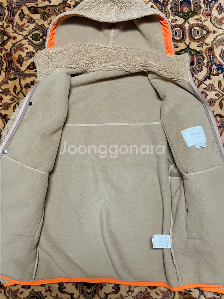 커스텀멜로우 베이지/오렌지 스마일 플리스 후리스 플리스 후드 자켓 95--4