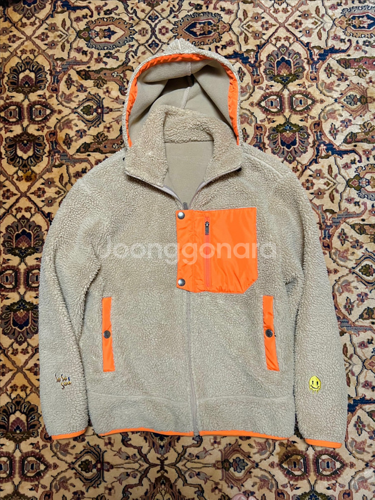 커스텀멜로우 베이지/오렌지 스마일 플리스 후리스 플리스 후드 자켓 95--3