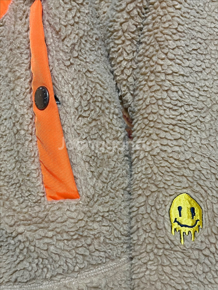 커스텀멜로우 베이지/오렌지 스마일 플리스 후리스 플리스 후드 자켓 95--7