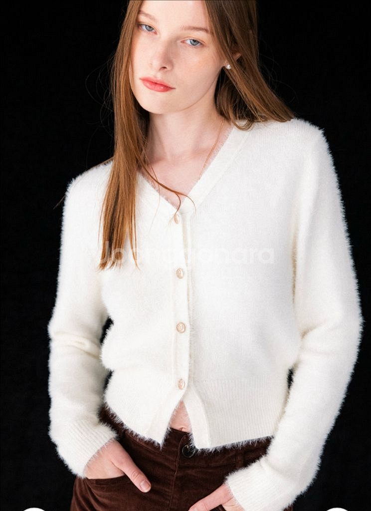 제너럴아이디어 헤어리 퍼 가디건 아이보리 m--0