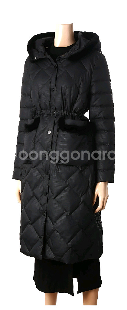 TINA 티나 밍크트리밍 구스 퀼팅 허리밴딩 패딩 코트 77사이즈 새제품각 블랙컬러, 실버그레이컬러--2