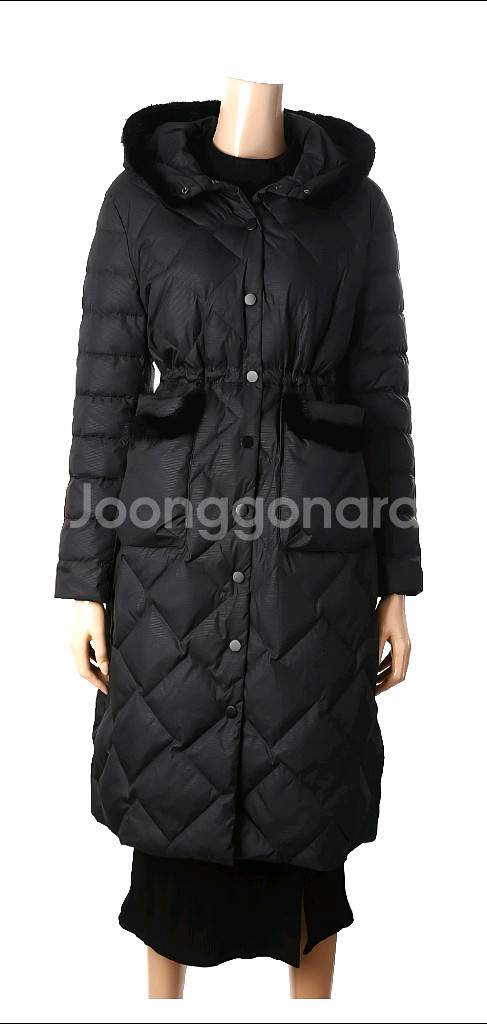 TINA 티나 밍크트리밍 구스 퀼팅 허리밴딩 패딩 코트 77사이즈 새제품각 블랙컬러, 실버그레이컬러--1