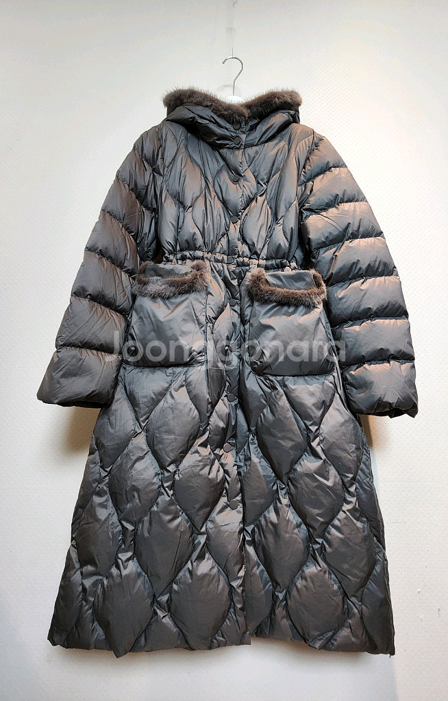 TINA 티나 밍크트리밍 구스 퀼팅 허리밴딩 패딩 코트 77사이즈 새제품각 블랙컬러, 실버그레이컬러--8