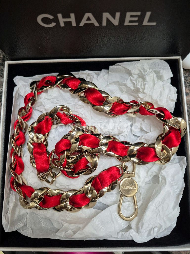 정품 샤넬 레드 금장 체인 벨트 75-80--0
