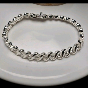 웨이브 보석 은팔찌