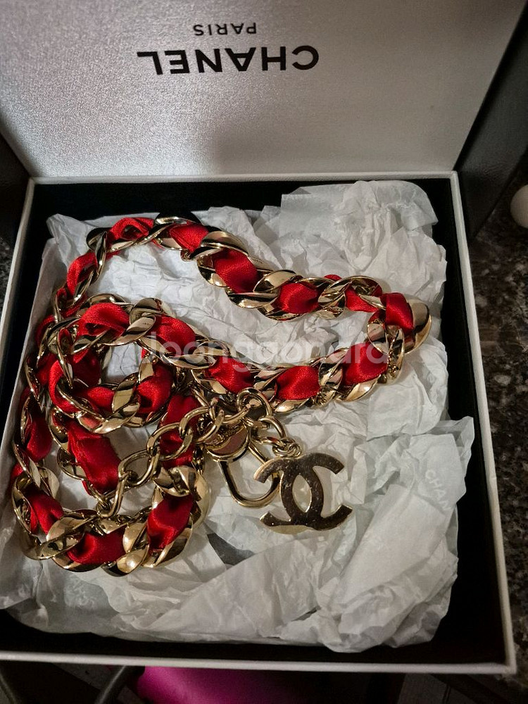 정품 샤넬 레드 금장 체인 벨트 75-80--1