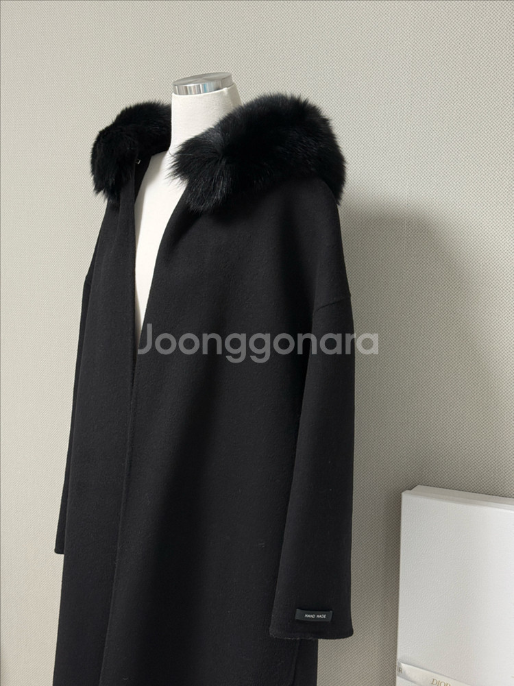 블랙라벨 사가폭스퍼 울 캐시미어 핸드메이드 후드 롱코트--3