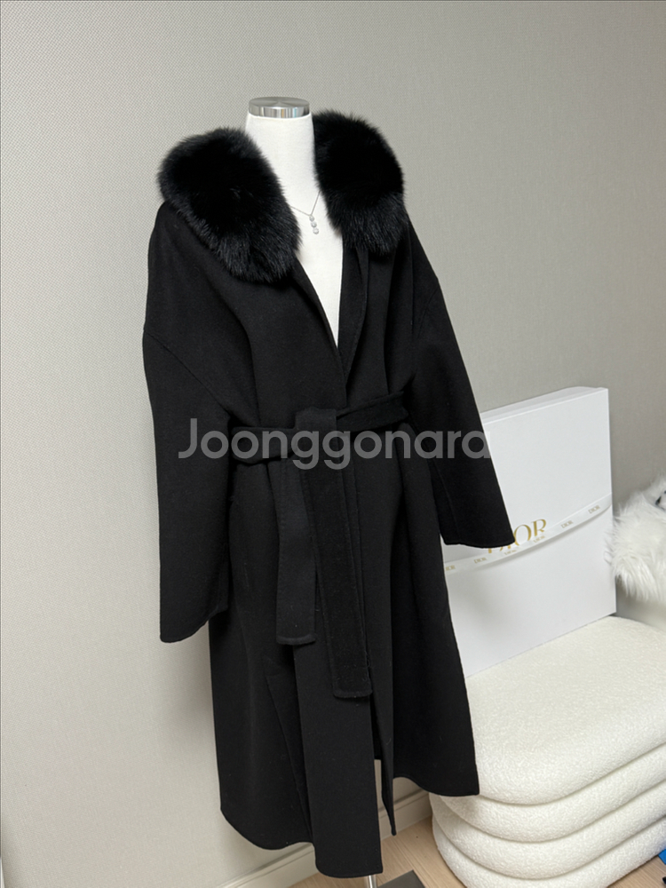 블랙라벨 사가폭스퍼 울 캐시미어 핸드메이드 후드 롱코트--5