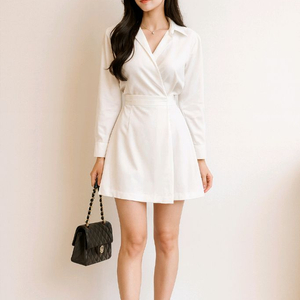 A라인 버튼 랩 미니 원피스ㅡ무배