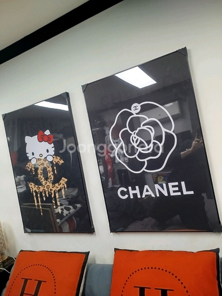 헬로키티 샤넬꽃 꽃그림 샤넬그림 샤넬액자 키티그림 키티액자 대형 그림 액자 팝아트 인테리어소품 인테리어액자 명품그림--2