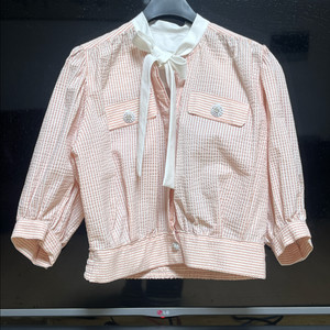 마인 연핑크 7부 소매 바스락 블라우스