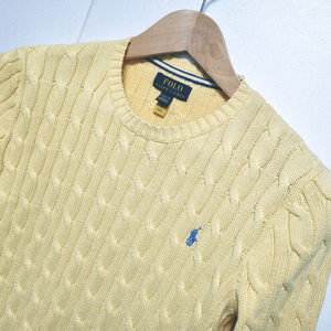 여성 주니어 폴로 신형택 QR 도장 케이블 꽈배기 라운드 긴팔 니트