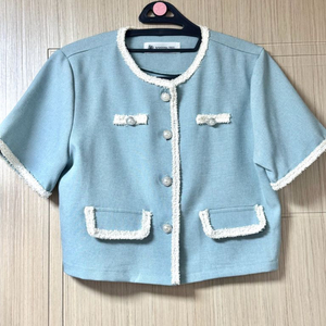 하늘색 반팔 크롭 트위드자켓